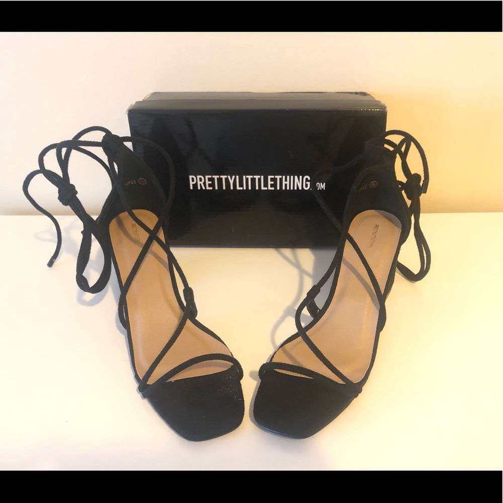 PrettyLittleThing- Black Block Heel Lace-up Sandal